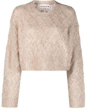 Remain Cable-Knit Cropped Wool Blend Sweater - Natural