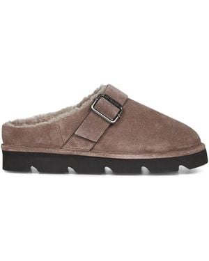 Brunello Cucinelli Shiny Detail Shearling-Lined Suede Mules - Brown