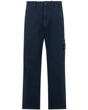 Stone Island Regular-Fit Trousers With Utility Pocket Organic Panama Cotton 'Old' Effect - Blue