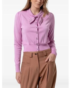 Fracomina Stud-Embellished Bow-Tie Cardigan - Purple