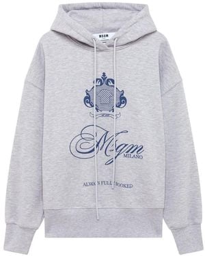 MSGM Felpa Con Coulisse, Logo E Cappuccio - Grigio
