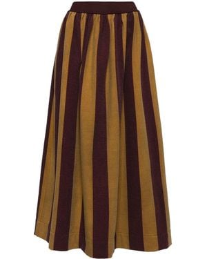 Uma Wang Striped A-Line Midi Skirt - Brown