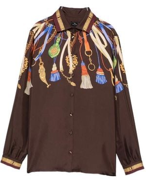 Etro Tassel-Print Silk Shirt - Brown