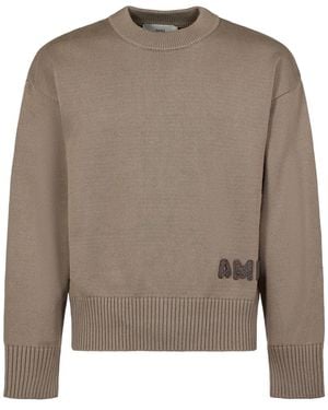 Ami Paris Pull À Logo Brodé - Gris