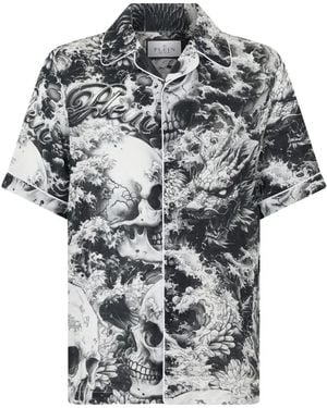 Philipp Plein Chemise De Bowling Imprimée Dragon Et Tête De Mort - Grey