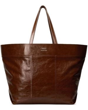 Ami Paris East West レザーハンドバッグ マキシ - ブラウン