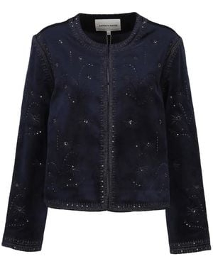 Antik Batik Illuminata Sequin-Embellished Embroidered Cropped Jacket - Blue