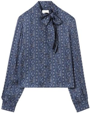Claudie Pierlot Printed Pussy-Bow Shirt - Blue