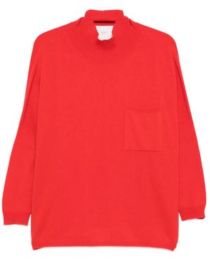 Vanisé High-Neck Patch-Pocket Jumper - Red