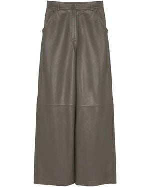 Yves Salomon Leather Wide-Leg Pants - Brown
