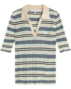 Maison Kitsuné Fine-Ribbed Striped Polo Shirt - Gray