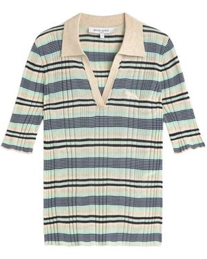 Maison Kitsuné Fine-Ribbed Striped Polo Shirt - Grey