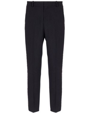 Balmain Embellished Grain-De-Poudre Trousers - Blue