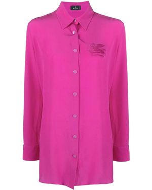 Etro Pegaso-Appliqué Silk Shirt - Pink