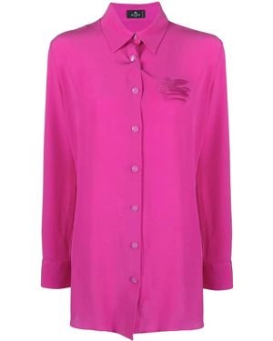 Etro Pegaso-Appliqué Silk Shirt - Pink