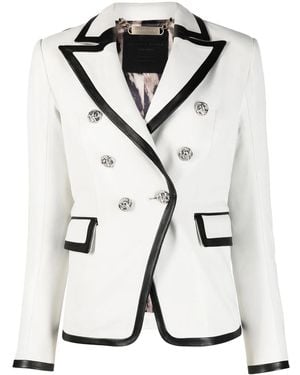 Philipp Plein Two-Tone Leather Blazer - White