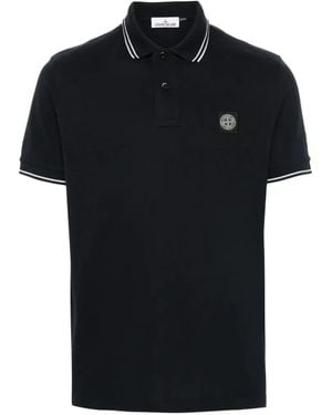 Stone Island 2200010 Organic-Cotton Piqué With Stretch Polo Shirt - Black