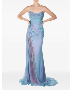 ANDREEA VENECIUC Ocean Glow Strapless Draped Gown - Blue
