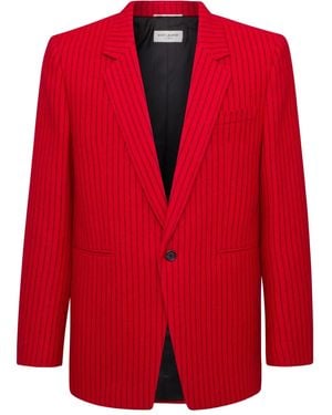 Saint Laurent Pinstripe-Pattern Single-Breasted Blazer - Red