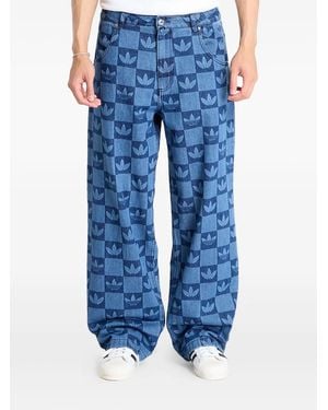 adidas Monogram-Print Jeans - Blue