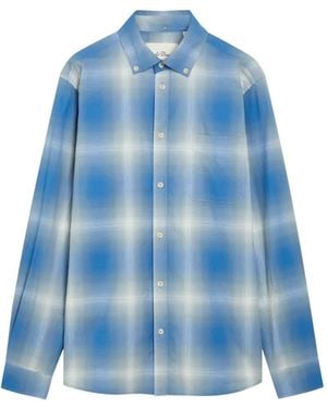 Les Deux Kent Shadow-Check Pattern Shirt - Blue