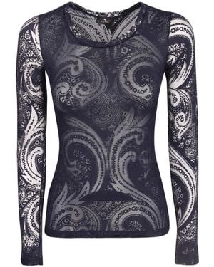 Etro Paisley-Print Mesh Long-Sleeve T-Shirt - Blue