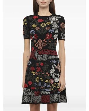 McQueen Graphic Floral Intarsia Knitted Mini Dress - Black
