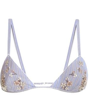 Dolce & Gabbana Striped Poplin Bra With Embroidery - White