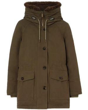 Burberry Shearling Trim Gabardine Parka - Brown