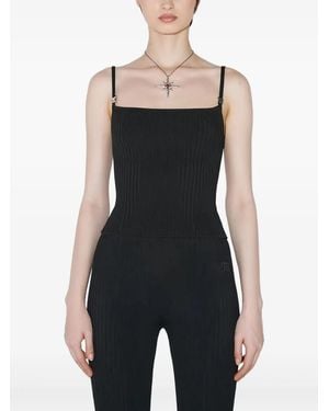 MISBHV Spaghetti Straps Logo Hardware Knitted Top - Black