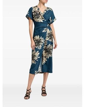 Brunello Cucinelli Floral-Print Silk Midi Dress - Blue