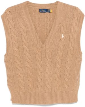 Polo Ralph Lauren Rib-Knit V-Neck Sleeveless Jumper With Embroidered Pony - Natural