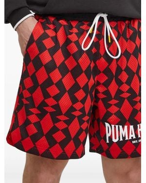 PUMA Pantalones Cortos De Deporte Hoops Con Motivo De Rombos - Rojo