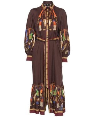 Etro Vestido Con Cinturón Y Borlas Estampadas - Marrón