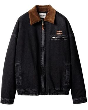 Miu Miu Jeansjacke Mit Cordkragen - Schwarz