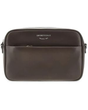 Emporio Armani Logo-Print Leather Camera Bag - Brown
