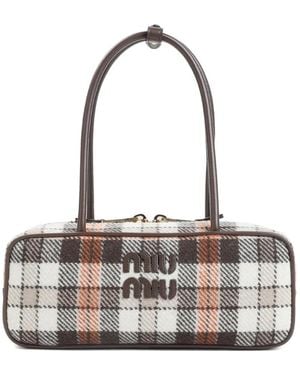 Miu Miu Bolso de hombro a cuadros - Blanco