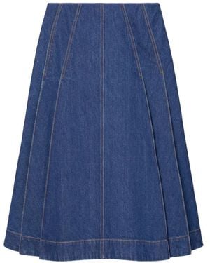 Tory Burch Pleated Denim Midi Skirt - Blue