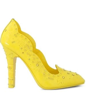 Dolce & Gabbana Crystal-Embellished Floral-Embossed Court Shoes - Yellow