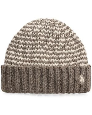 Polo Ralph Lauren Mariner Stripe-Knit Beanie Hat - Grey
