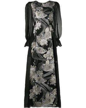 Alberta Ferretti Appliquéd Poet-Sleeve Gown - Black