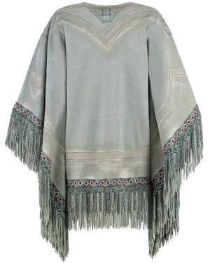 Etro Beaded-Fringe Poncho - Grey