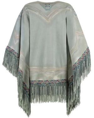 Etro Beaded-Fringe Poncho - Grijs