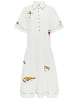 ALÉMAIS Camelia Embroidered Pleated Shirtdress - White