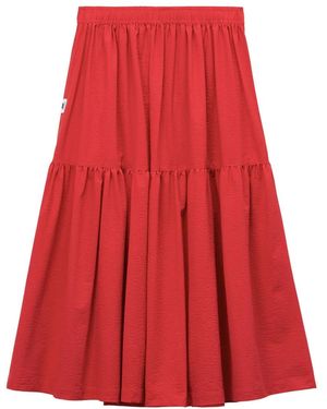 Chocoolate Elastic-Waistband Midi Skirt - Red