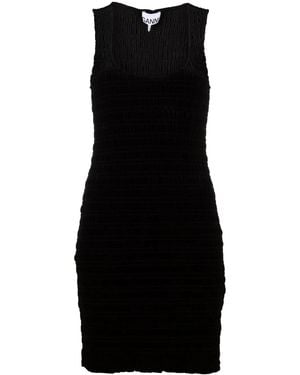 Ganni Velvet Jersey Smock Detail Mini Dress - Black