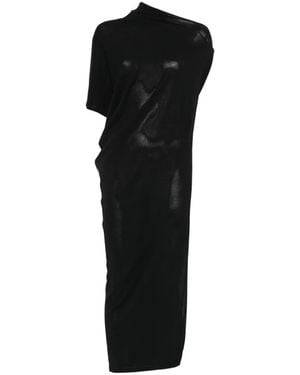 Isabel Benenato Asymmetric-Neck Draped Maxi Dress - Black
