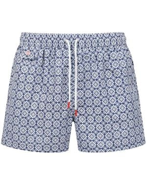 Kiton Floral-Print Drawstring Swim Shorts - Blue