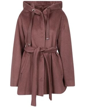 Herno Abrigo Con Cinturón Y Capucha - Morado