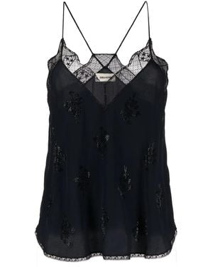 Zadig & Voltaire Christy Rhinestone-Embellished Silk Top - Black